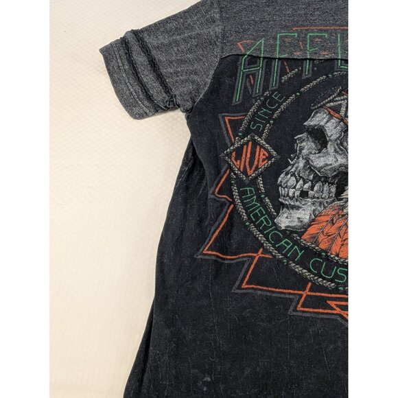 Affliction Men's T-Shirt Live Fast Indian Skull Head AOP Goth Punk MMA M Medium - Picture 7 of 8